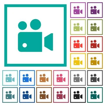 Movie projector solid flat color icons with quadrant frames 스톡 일러스트