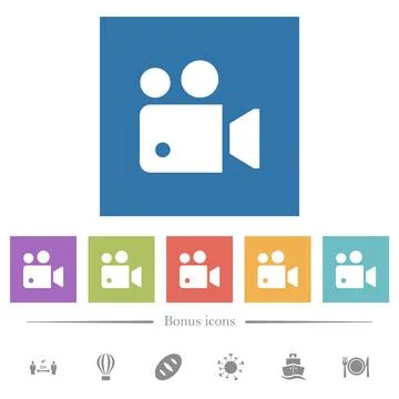 Movie projector solid flat white icons in square backgrounds 库存插图