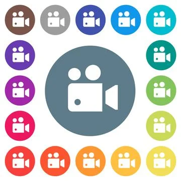 Movie projector solid flat white icons on round color backgrounds Stock Illustration