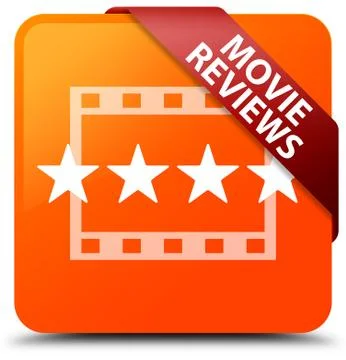 Movie reviews orange square button red ribbon in corner Stock Illustration