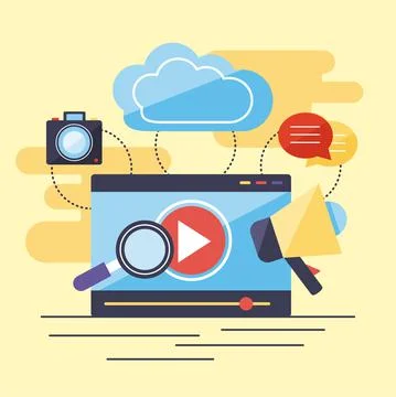 Movie screen with multimedia icons Stock Illustration