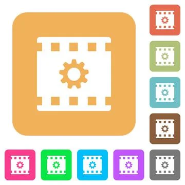 Movie settings rounded square flat icons Stock Illustration