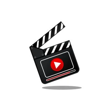 Movie slate with play button icon flat in simple design on an isolated white  Stock Illustration