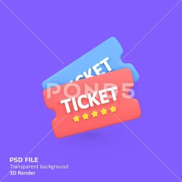 Movie ticket isolated 3d render icon illustration Modello PSD