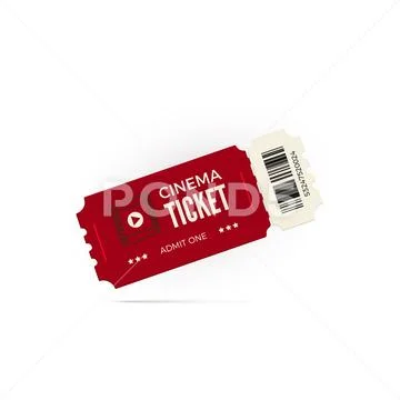 Movie ticket. Red cinema ticket isolated on white background. Vector illustr Stock Illustration