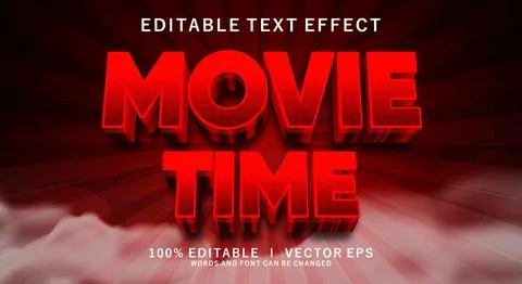 Movie time 3d vector text effect with modern style design Illustrazione stock