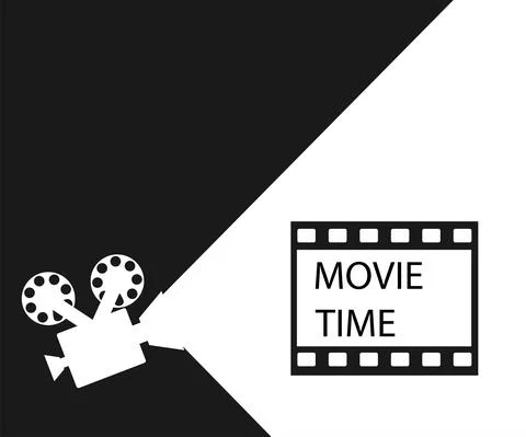 Movie time, black background, vector illustration in flat style Stock Illustration