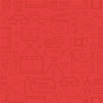 Movie Vector Seamless Pattern Background with cinema line icons Stock Illustration