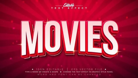 Movies Editable Text Effect Graphic Style with Red and White Cinematic Font o 库存插图