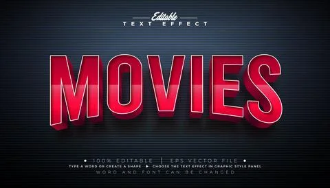 Movies Editable Text Effect Graphic Style with Bold Red Cinematic Font on B.. 스톡 일러스트