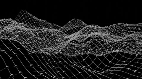 Moving 3d grid with white spheres on black background. 3d render looped animatio Stock Footage 300845176