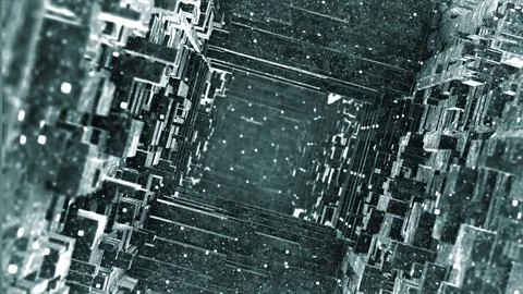 Moving 3d space with square walls. Motion. Surreal 3d space with moving squares Stock Illustration