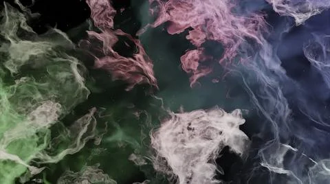 Moving 3d streams of smoke on black background. Design. Dynamic flow of colorful Stock Illustration