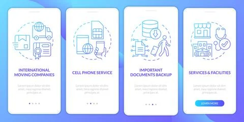 Moving abroad guide blue gradient onboarding mobile app screen Stock Illustration
