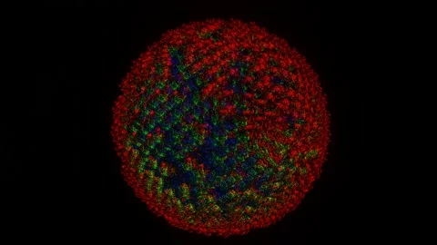 A moving abstract background of glowing red-blue-green dots gathered into a sphe Stock Footage 188478616