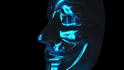 Moving abstract colored patterns are reflected in the mirror mask of Anonymous Stock Footage 313151860