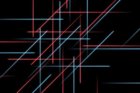 Moving abstract neon lines in space. Abstract blue and red neon lines in space Illustrazione stock