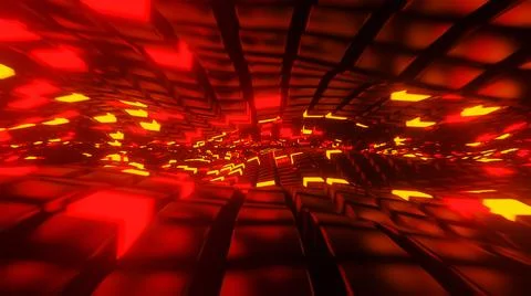 Moving abstract pattern of lit cubes 3D render Stock Illustration