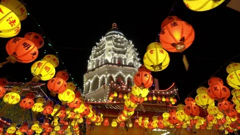 Moving across lantern and tracking pagoda Stock Footage 321392259