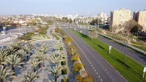 Moving in air from left to right over Beer-Sheva street Stock Footage 125210296