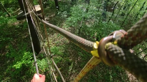 Moving along cables and platforms through a green forest Video stock 310735669