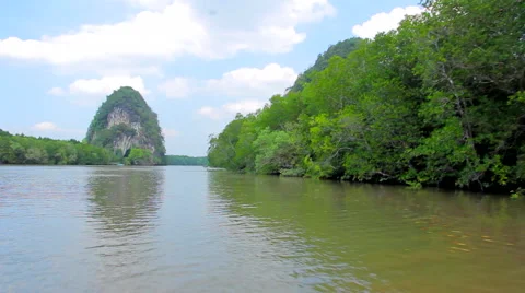 Moving along the Calm River Stock Footage 62420243