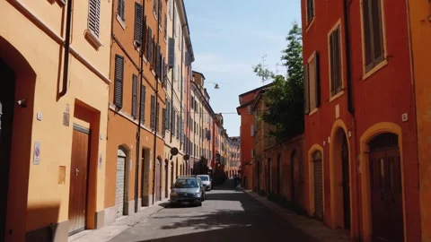 Moving Along an Empty Narrow Street of an Old European City (Modena, Italy) Stock Footage 244466132