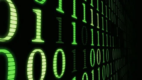 Moving along green wall of machine code, matrix numbers, computer tech process Stock Footage 115179188
