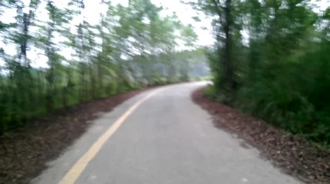 Moving along the silent and empty road in the forest, vibration and horror effec Stock Footage 67203145