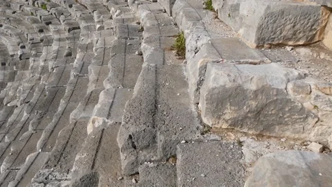 Moving Along The Stone Steps Of The Ancient Theater Ruins Stock Footage 217674742