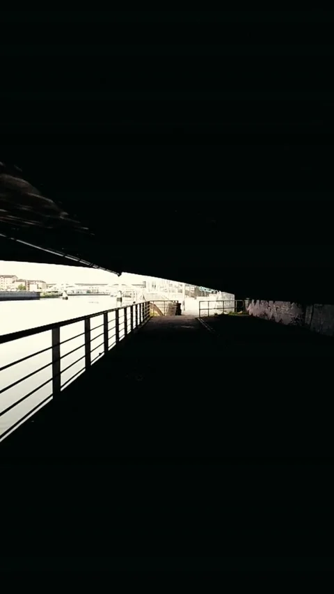 Moving along under a low bridge - Vertical Video Stock Footage 200401118