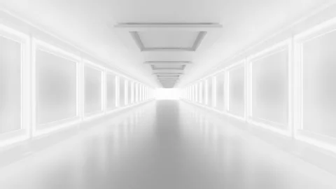 Moving along a white corridor with glowing walls. Stock-Footage 320949352
