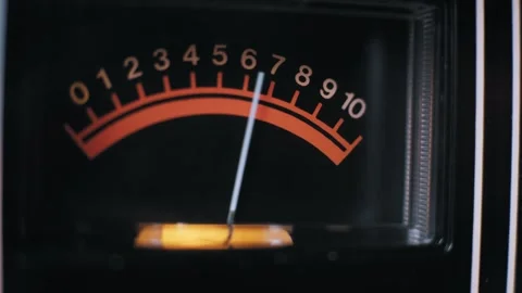 Moving Analog VU Meter Measures Audio Level on Scale Stock Footage 329963367
