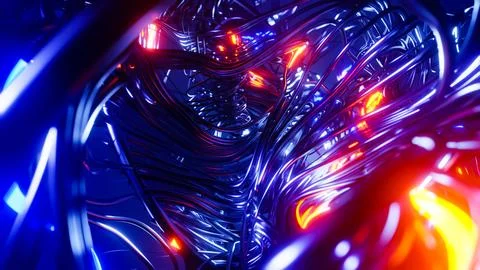 Moving and flashing cables. 3D rendering illustration. Illustrazione stock
