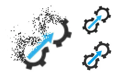 Moving and Halftone Dot Gear Integration Glyph 스톡 일러스트