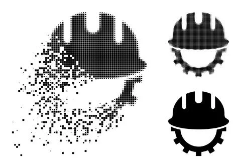 Moving and Halftone Pixel Development Hardhat Icon Stock Illustration