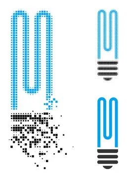 Moving and Halftone Pixel Fluorescent Bulb Icon Stock Illustration