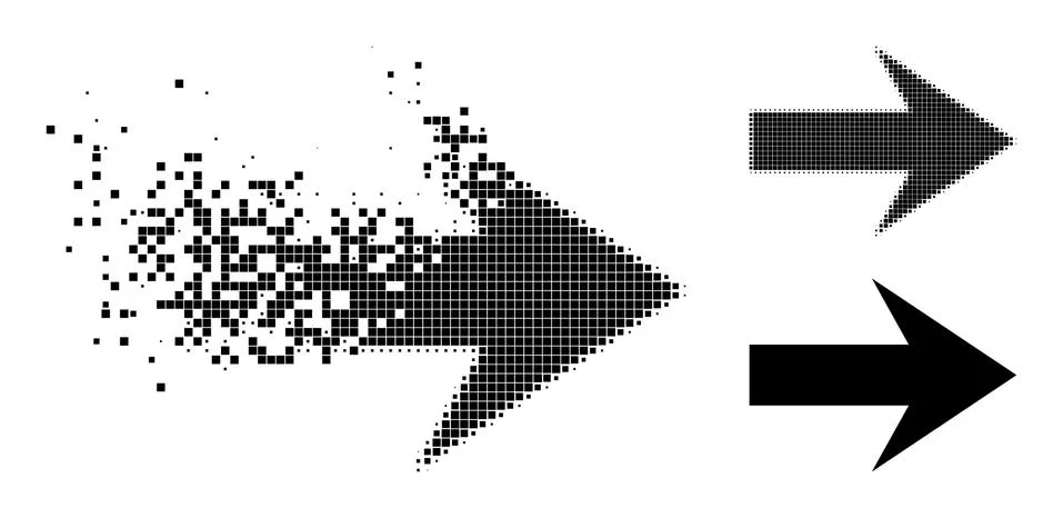 Moving and Halftone Pixelated Arrow Right Glyph Stock Illustration