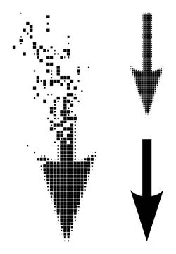 Moving and Halftone Pixelated Sharp Arrow Down Glyph Stock Illustration