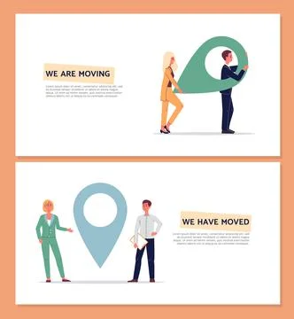 Moving and relocation banners or flyers set with people flat vector illustration Illustrazione stock