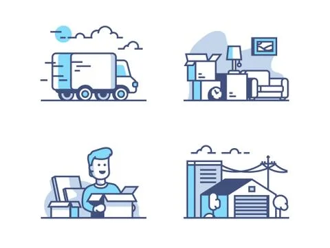 Moving and storage in warehouse Stock Illustration