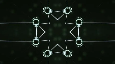 Moving animation with grid with out-of-focus. Design. Circular chains with star Stock Illustration