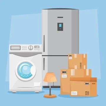 Moving appliances and boxes Illustrazione stock