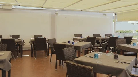 Moving around set tables Stock Footage 86203500