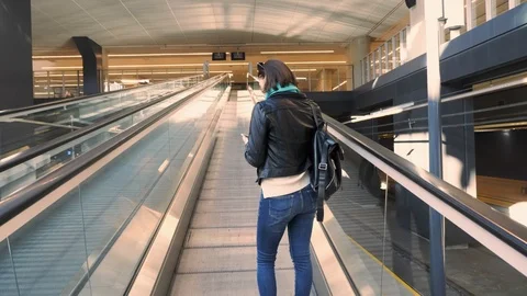 Moving automatic escalator without steps Stock Footage 98914339