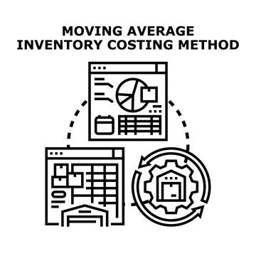 Moving average inventory costing method calculating business expenses Stock Illustration