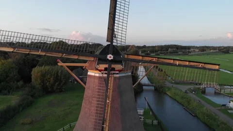 Moving away, drone view of windmills in the Netherlands. Stock Footage 174680550