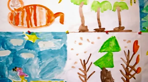 Moving background of children's drawings Stock Footage 58312872