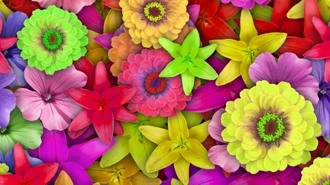 Moving background with different flowers. Seamless loop animation. Stock Footage 101657852