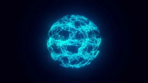 Moving ball of dots and lines and triangles, Abstract glowing digital sphere Stock Footage 337864703